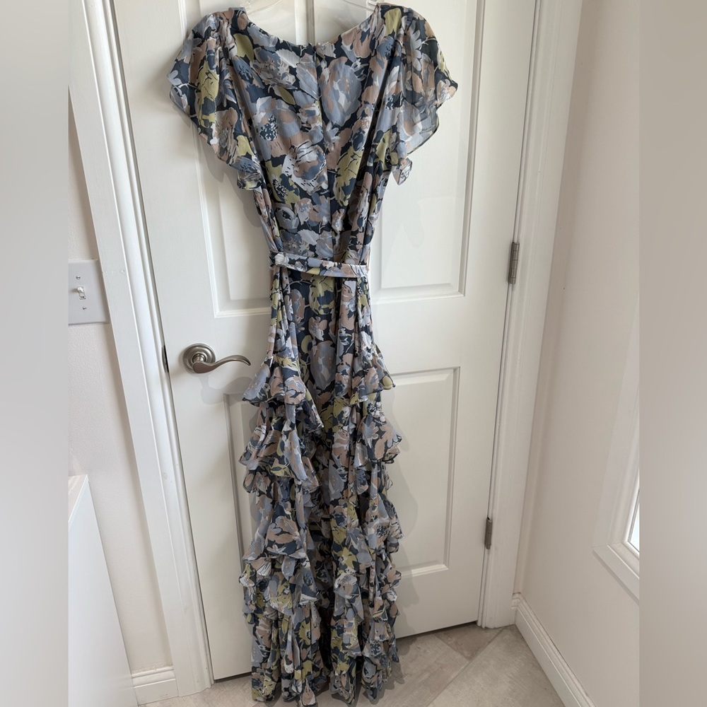 Lauren Ralph Lauren Floral Georgette V-Neck Short Flutter Sleeve Ruffle A-Line - Picture 5 of 6